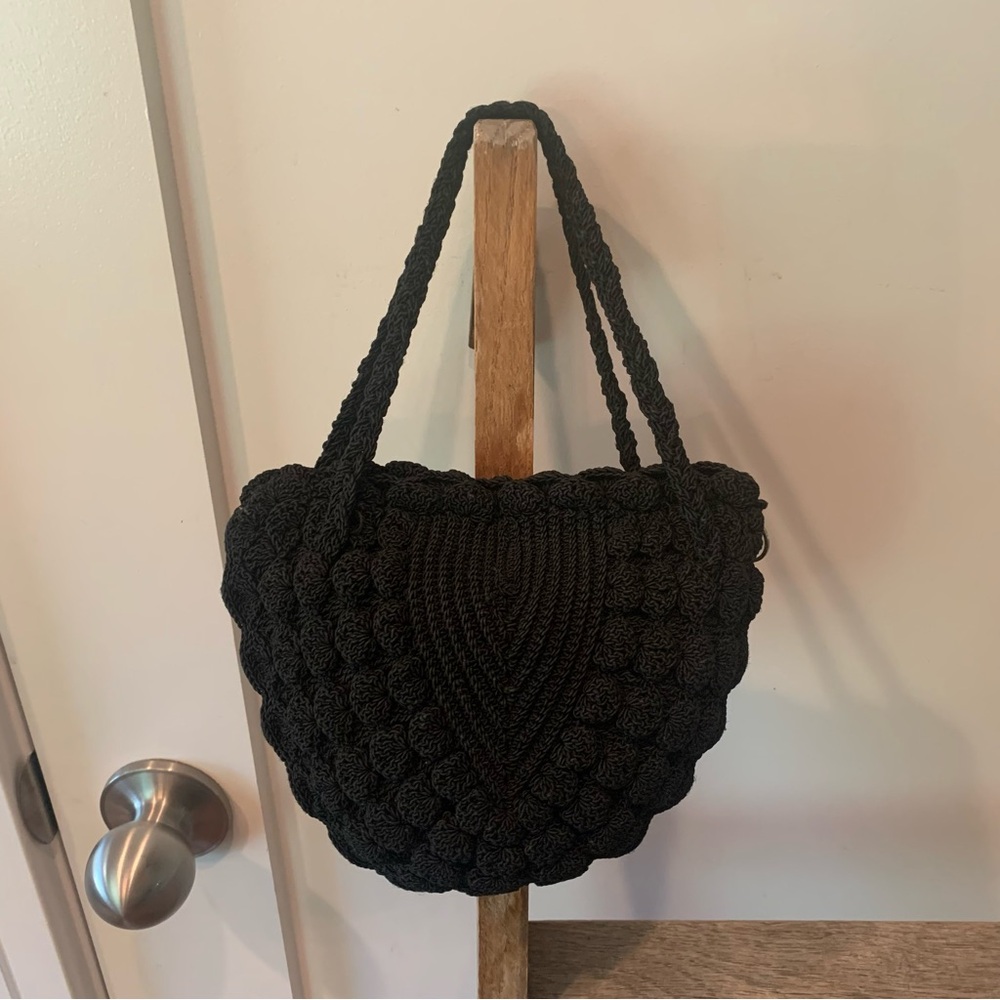 VTG Crochet Black Evening Bag With Talon Zipper Closure